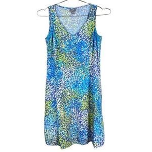 J. Jill Sleeveless Speckle Print V-Neck Dress Womens Sz 6P Pockets Coastal Beach